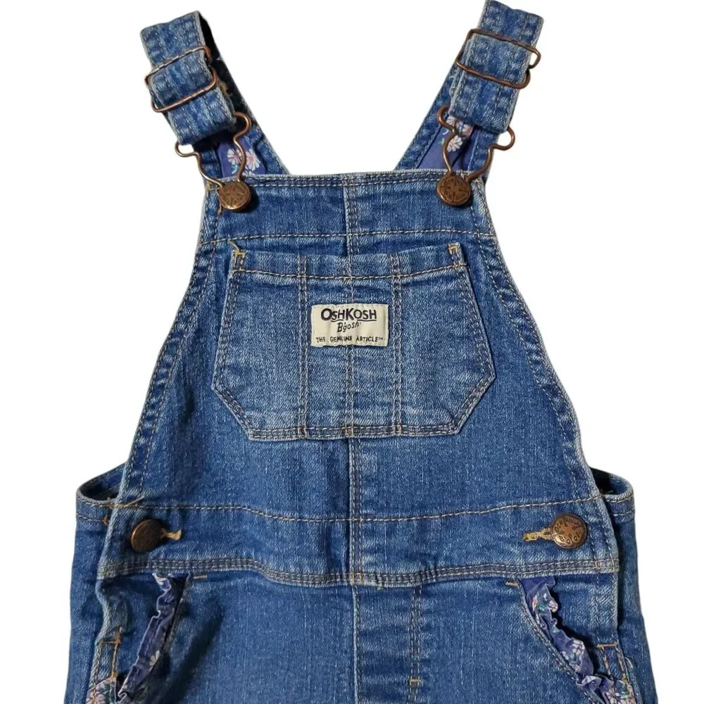 Osh Kosh B Gosh Vestbak Overalls Girls 18m Denim Jean Daisy Ruffle Bib 90s